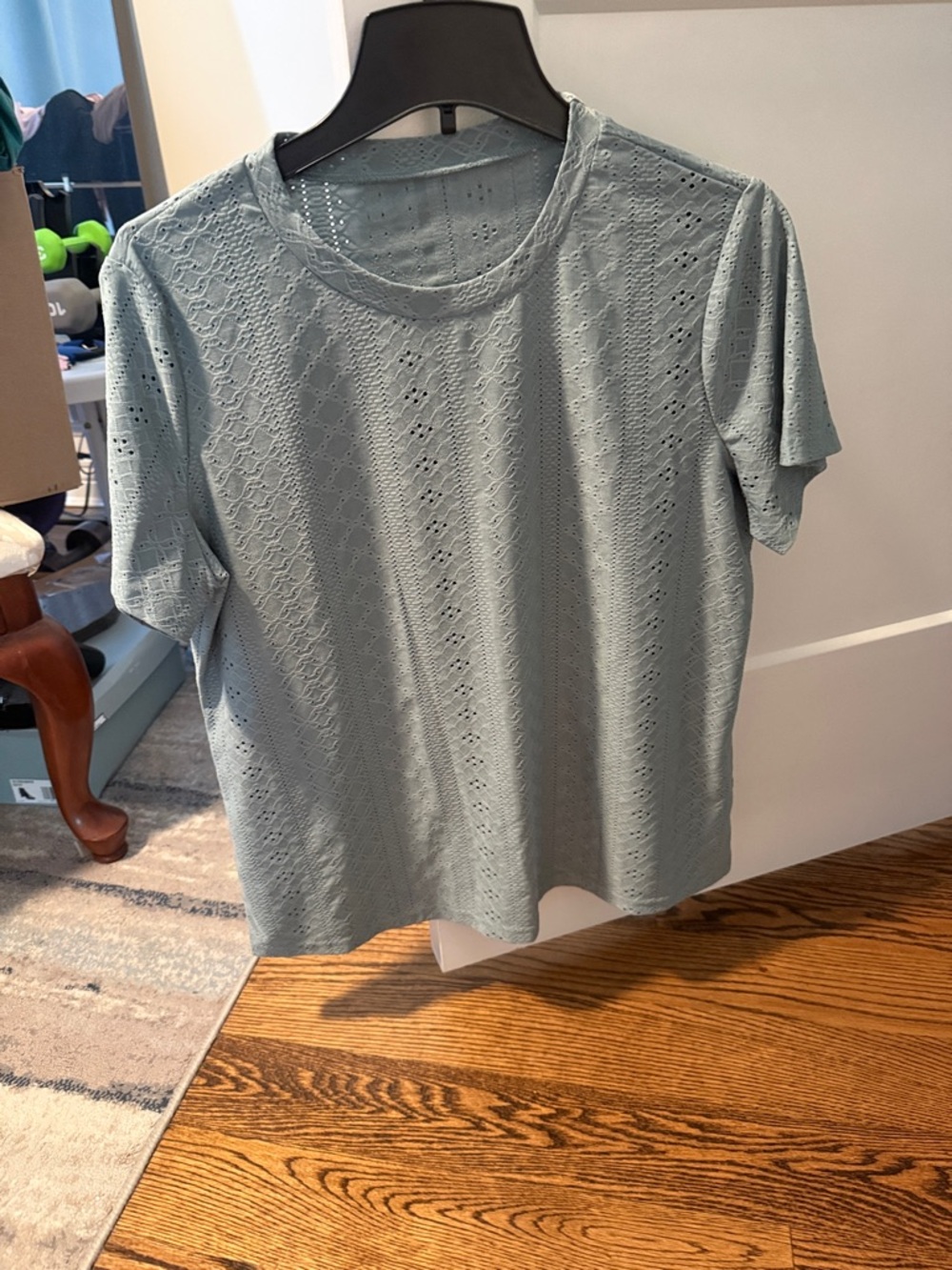 Women's Short-Sleeve Eyelet Knit Top - Light Green/Blue